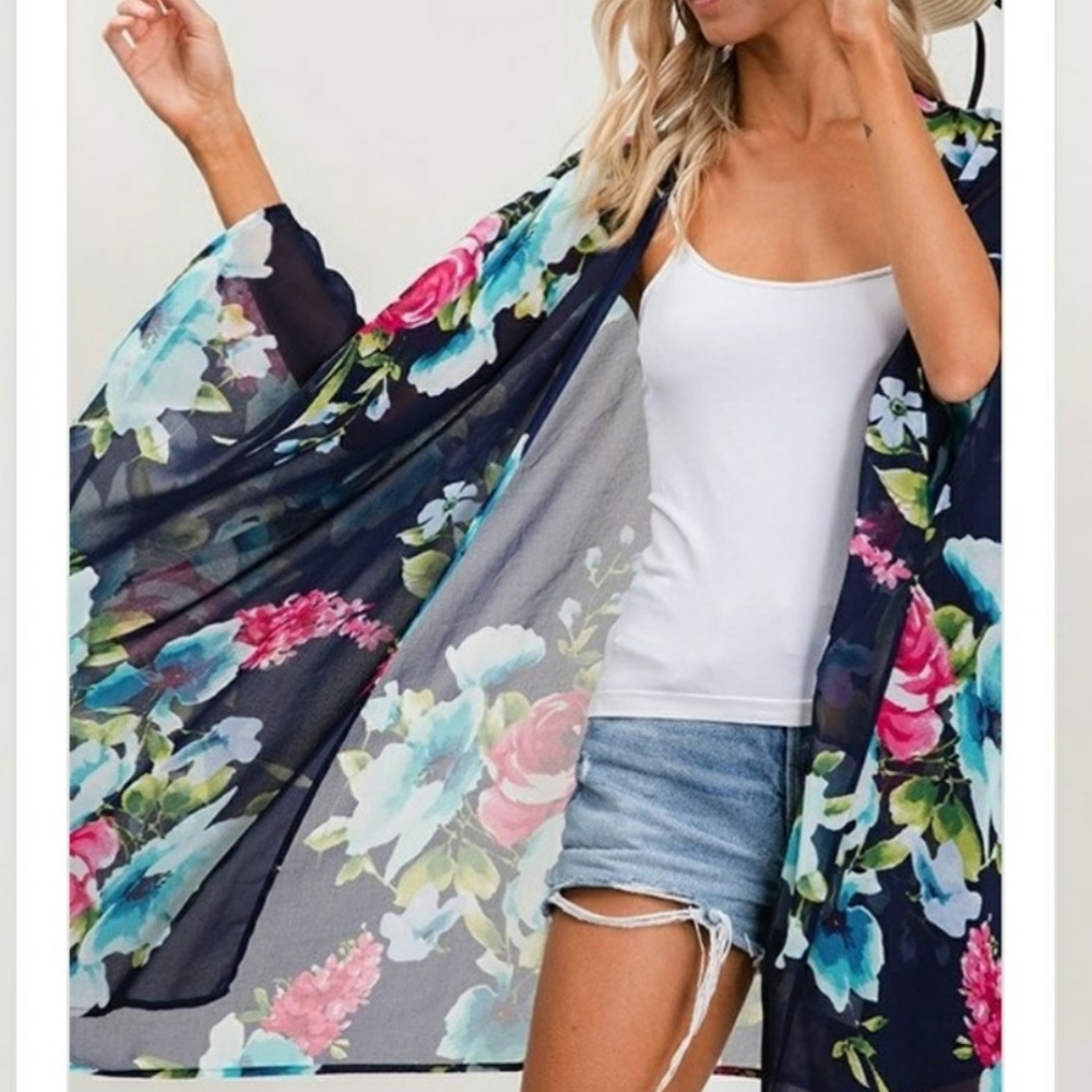 Made in USA Navy Floral Kimono - Picture 2 of 2